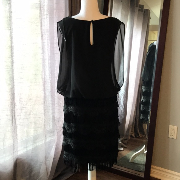 Frank Lyman black dress with fringe - Picture 2 of 7